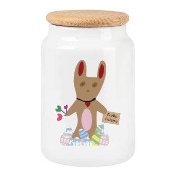 Rabbit wishes Happy Easter - Cookie Jar with Wooden Lid - white - Front