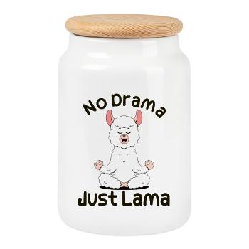 Pas de drame. Juste Lama - Boîte à biscuits avec couvercle en bois - blanc - Devant