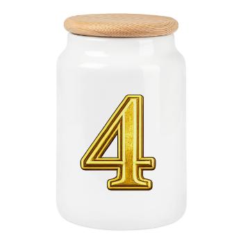 Golden Four Digit – Luxury Typography - Cookie Jar with Wooden Lid - white - Front