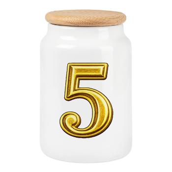 Goldene Fünf Ornament - Keksdose mit Holzdeckel - Weiß - Vorne