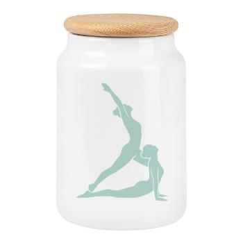 Yoga Silhouette - Boîte à biscuits avec couvercle en bois - blanc - Devant