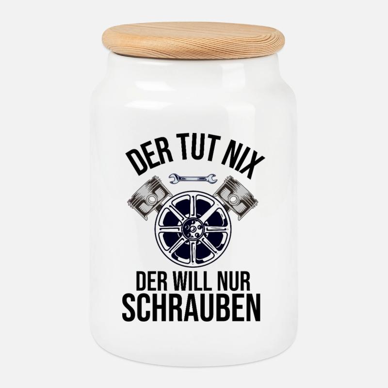 Der tut nix der will nur schrauben - Keksdose mit Holzdeckel - Weiß