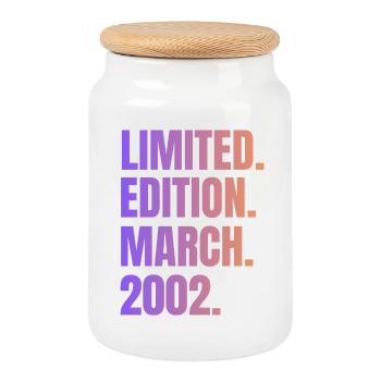 Vintage Birthday March 2002 - Cookie Jar with Wooden Lid - white - Front