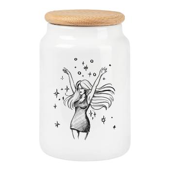 Dancing Woman Empowerment - Illustration - Cookie Jar with Wooden Lid - white - Front