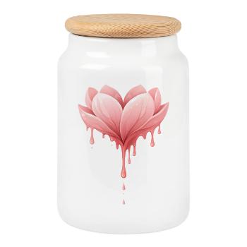 Lotus flower with drops illustration - Cookie Jar with Wooden Lid - white - Front