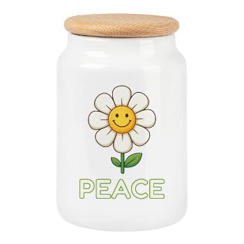 Fleur de paix anti-guerre - Marguerite souriante rétro - Boîte à biscuits avec couvercle en bois - blanc - Devant