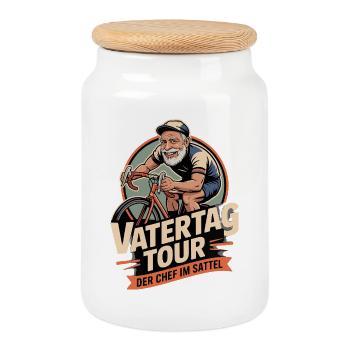 Fahrrad Papa Vatertag Geschenk Chef im Sattel 2026 - Keksdose mit Holzdeckel - Weiß - Vorne