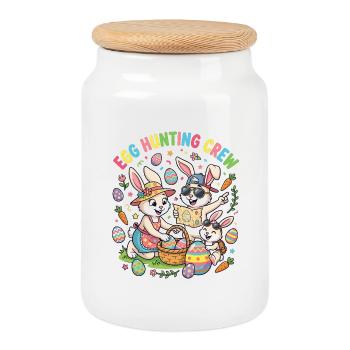 Famille Hoster Bunny - Collecteur d’œufs - Boîte à biscuits avec couvercle en bois - blanc - Devant