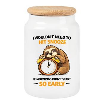 Hit Snooze So Early Sloth - Cookie Jar with Wooden Lid - white - Front
