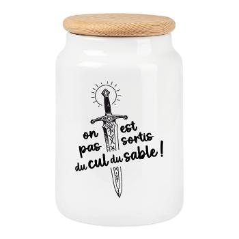 On est pas sortis du cul du sable ! - Boîte à biscuits avec couvercle en bois - blanc - Devant