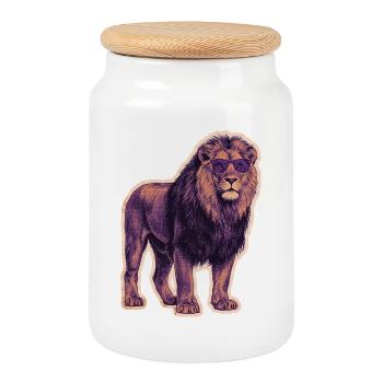 Lion cool avec des lunettes de soleil - Boîte à biscuits avec couvercle en bois - blanc - Devant