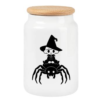 Motif Halloween de la Sorcière Mignonne Rides Araignée - Boîte à biscuits avec couvercle en bois - blanc - Devant