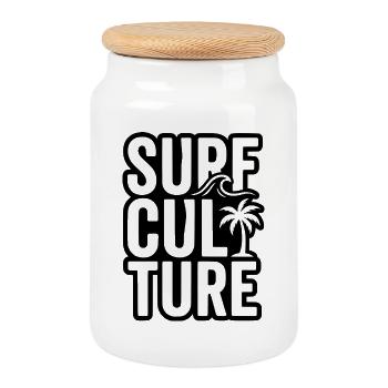 T-shirt de Surfer, sac, sweat à capuche, tasse, casquette - Boîte à biscuits avec couvercle en bois - blanc - Devant
