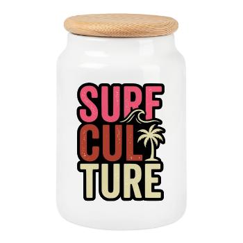T-shirt de Surfer, sac, sweat à capuche, tasse, casquette - Boîte à biscuits avec couvercle en bois - blanc - Devant