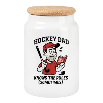 Papa du hockey - Connaît les règles (parfois) - Boîte à biscuits avec couvercle en bois - blanc - Devant