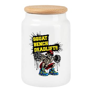 Soulevé de terre SquadBenchLift - Boîte à biscuits avec couvercle en bois - blanc - Devant