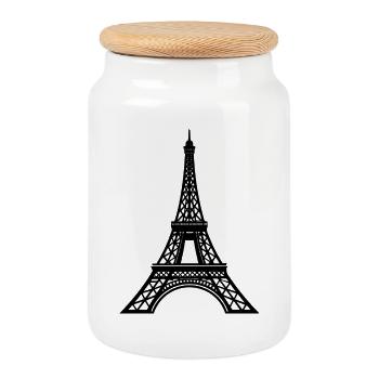 Eiffel Tower - Cookie Jar with Wooden Lid - white - Front