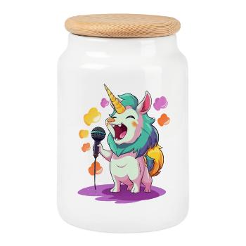 Interprète de scène licorne chantante - Boîte à biscuits avec couvercle en bois - blanc - Devant