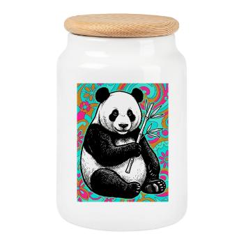 panda - Boîte à biscuits avec couvercle en bois - blanc - Devant