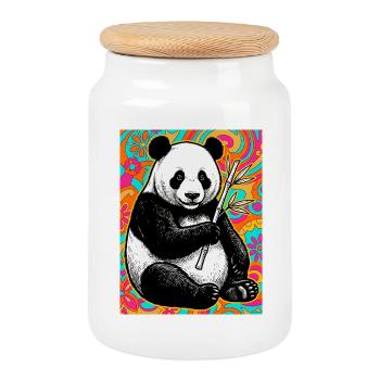 panda - Cookie Jar with Wooden Lid - white - Front