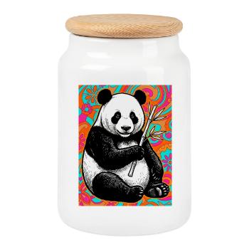 panda - Cookie Jar with Wooden Lid - white - Front
