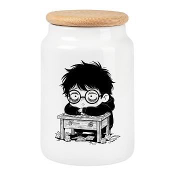Student Burnout Office Blank Stare - Cookie Jar with Wooden Lid - white - Front