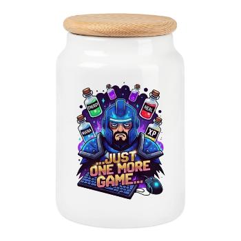Just one more game - Cookie Jar with Wooden Lid - white - Front