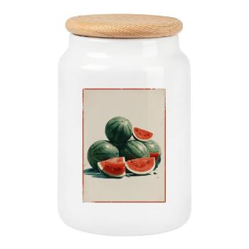 Tranches de pastèque vintage - Boîte à biscuits avec couvercle en bois - blanc - Devant