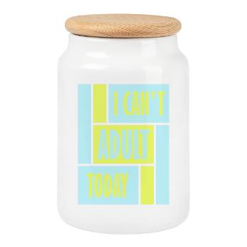 I Can't Adult Today Funny Adult Saying Logo - Cookie Jar with Wooden Lid - white - Front