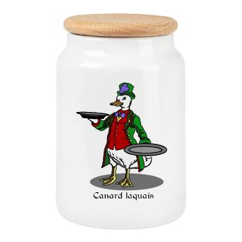 Canard laquais - humour cuisine et jeu de mots - Boîte à biscuits avec couvercle en bois - blanc - Devant