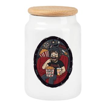 Horror Popcorn Cinema Evening Humor - Cookie Jar with Wooden Lid - white - Front