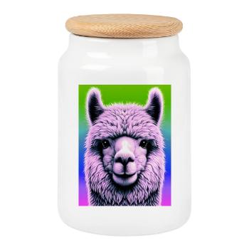 Alpaca - Cookie Jar with Wooden Lid - white - Front