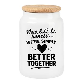 Better Together - Spruch schwarz für Paare & Team - Keksdose mit Holzdeckel - Weiß - Vorne