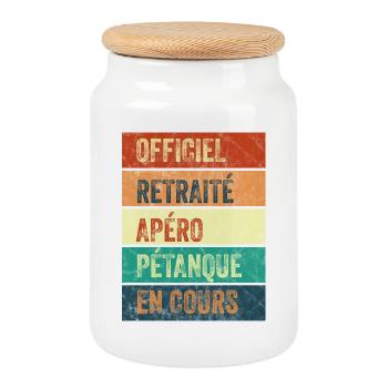 Retraite Apéro Pétanque - Boîte à biscuits avec couvercle en bois - blanc - Devant