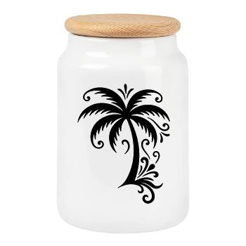 Plage icône des palmiers - Boîte à biscuits avec couvercle en bois - blanc - Devant