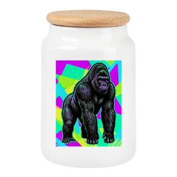 gorilla - Cookie Jar with Wooden Lid - white - Front