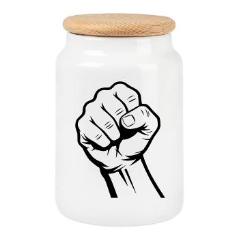Poing - Boîte à biscuits avec couvercle en bois - blanc - Devant