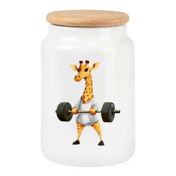 Giraffe Sport - Cookie Jar with Wooden Lid - white - Front