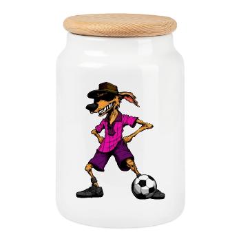 Australian Shepherd Football - Cookie Jar with Wooden Lid - white - Front