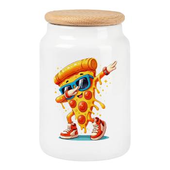 Dabbing Pizza mit Sonnenbrille Dab Dance Käsepizza - Keksdose mit Holzdeckel - Weiß - Vorne