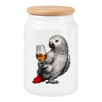 Whisky perroquet gris d’Afrique - Boîte à biscuits avec couvercle en bois - blanc - Devant