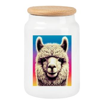 Alpaca - Cookie Jar with Wooden Lid - white - Front