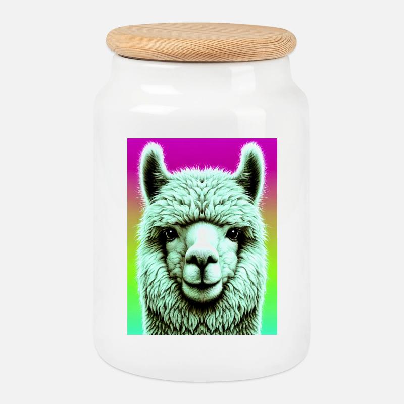 Alpaca - Cookie Jar with Wooden Lid - white