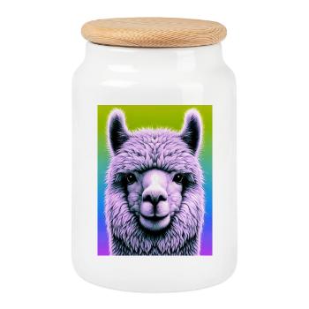 Alpaca - Cookie Jar with Wooden Lid - white - Front