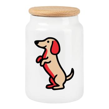 Petit teckel Mec Comic - Boîte à biscuits avec couvercle en bois - blanc - Devant