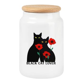 Black cat lover - Cookie Jar with Wooden Lid - white - Front