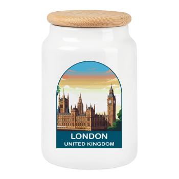 London Skyline UK Big Ben Reiseillustration - Keksdose mit Holzdeckel - Weiß - Vorne
