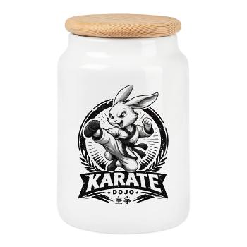 Karate Hase Dojo Kampfsport Fun Design - Keksdose mit Holzdeckel - Weiß - Vorne