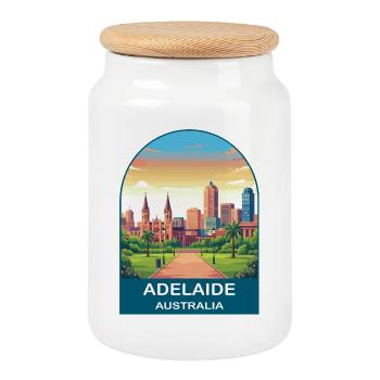 Poster de voyage sur la Skyline de la ville d’Adélaïde, Australie - Boîte à biscuits avec couvercle en bois - blanc - Devant