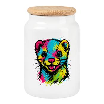 aPortrait de Furet Coloré Style Pop Art Fun - Boîte à biscuits avec couvercle en bois - blanc - Devant